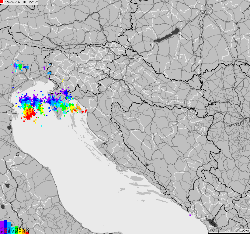 Mapa wyładowań atmosferycznych na obszarze Bośni i Hercegowiny, Chorwacji, Słowenii