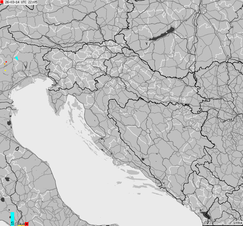 Map of lightnings across Bosnia and Herzegovina, Croatia, Slovenia