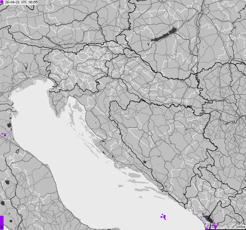 Map of lightnings across Bosnia and Herzegovina, Croatia, Slovenia