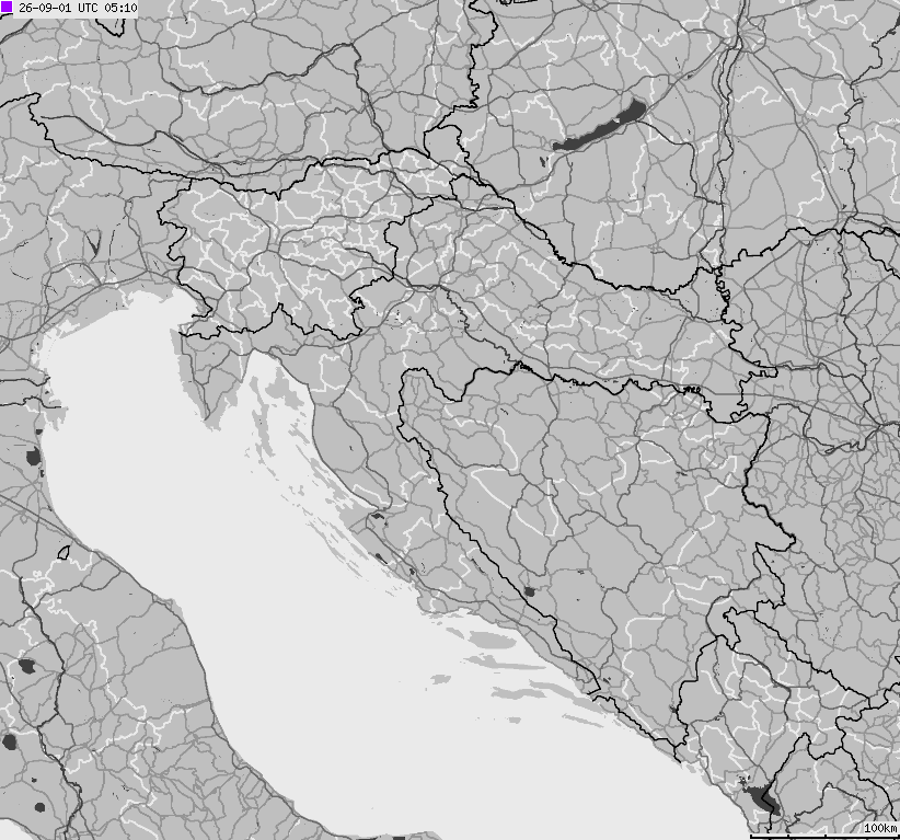 Mapa wyładowań atmosferycznych na obszarze Bośni i Hercegowiny, Chorwacji, Słowenii