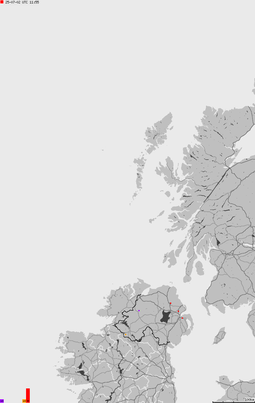 Map of lightnings across British Isles