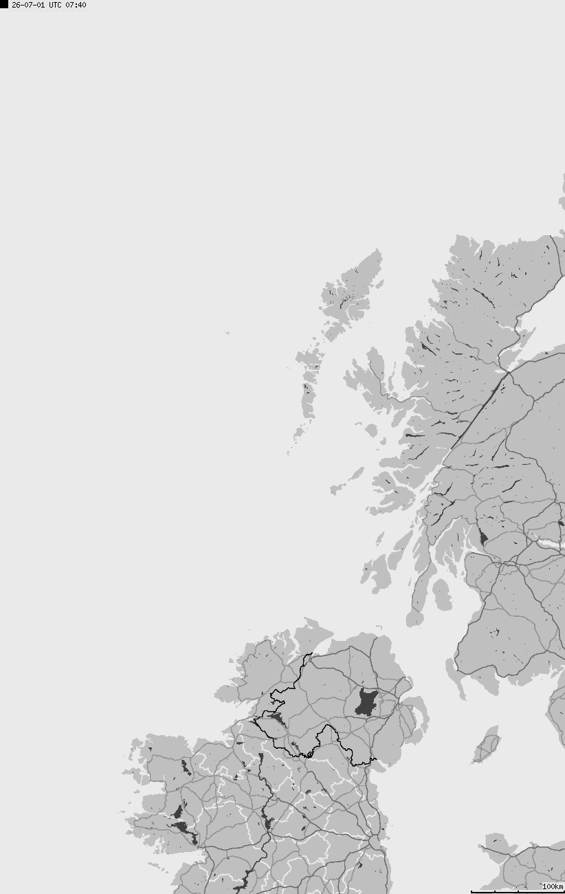 Mapa wyładowań atmosferycznych na obszarze Wysp Brytyjskich