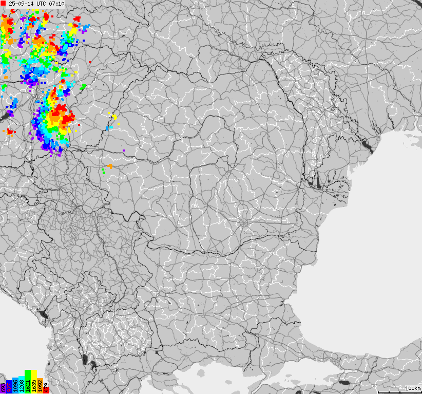 Map of lightnings Bulgaria, Moldavia, Romania