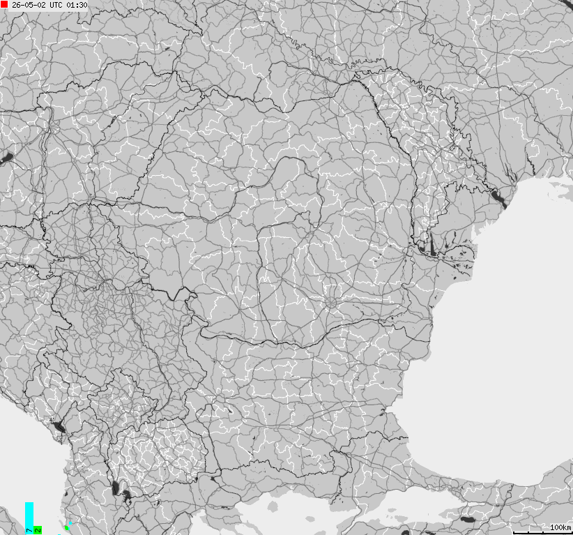 Mapa wyładowań atmosferycznych Bułgarii, Mołdawii, Rumunii