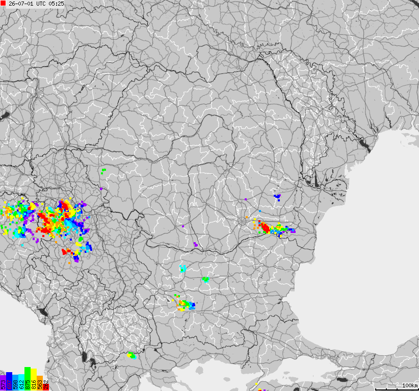 Map of lightnings Bulgaria, Moldavia, Romania