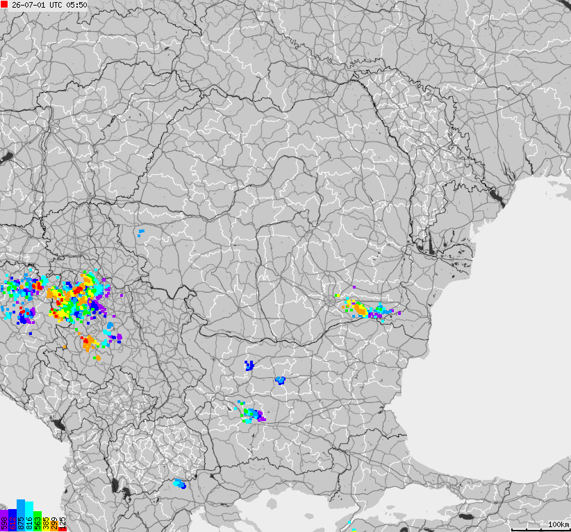 Mapa wyładowań atmosferycznych Bułgarii, Mołdawii, Rumunii
