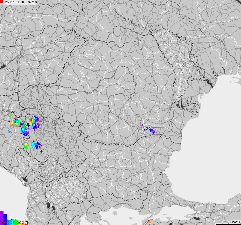 Mapa wyładowań atmosferycznych Bułgarii, Mołdawii, Rumunii