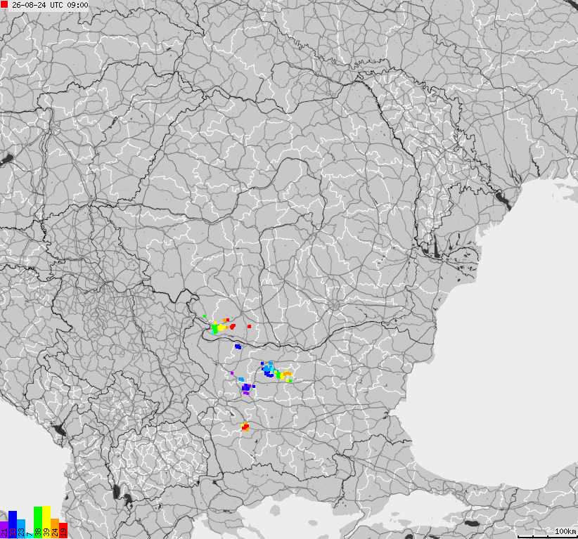 Map of lightnings Bulgaria, Moldavia, Romania