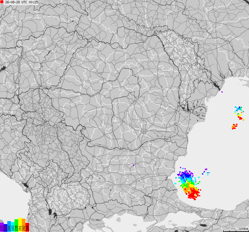 Mapa wyładowań atmosferycznych Bułgarii, Mołdawii, Rumunii