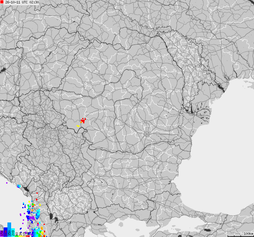 Map of lightnings Bulgaria, Moldavia, Romania
