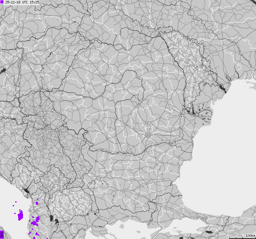 Map of lightnings Bulgaria, Moldavia, Romania