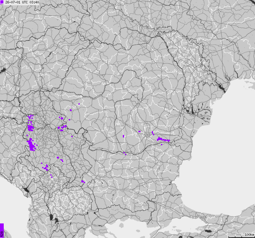 Map of lightnings Bulgaria, Moldavia, Romania