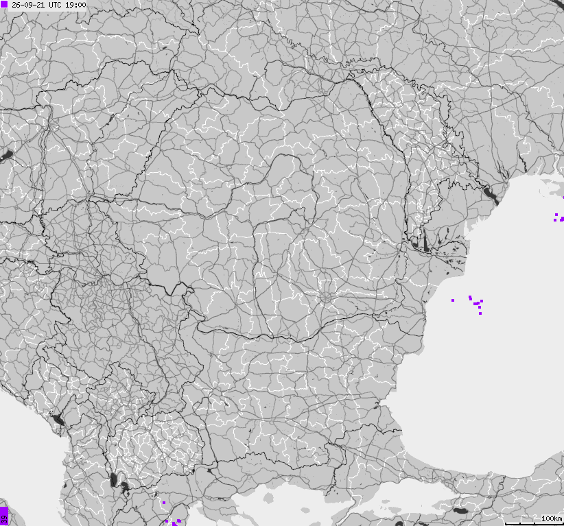 Mapa wyładowań atmosferycznych Bułgarii, Mołdawii, Rumunii