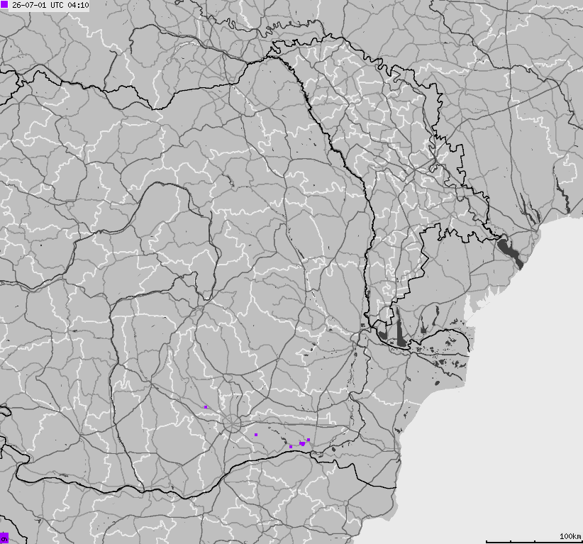 Map of lightnings Bulgaria, Moldavia, Romania