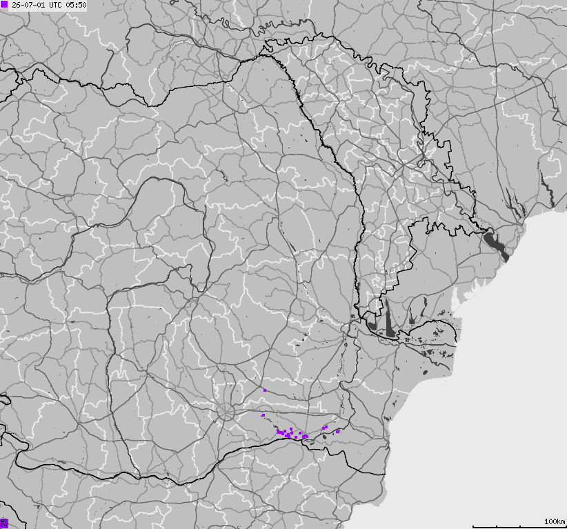 Map of lightnings Bulgaria, Moldavia, Romania