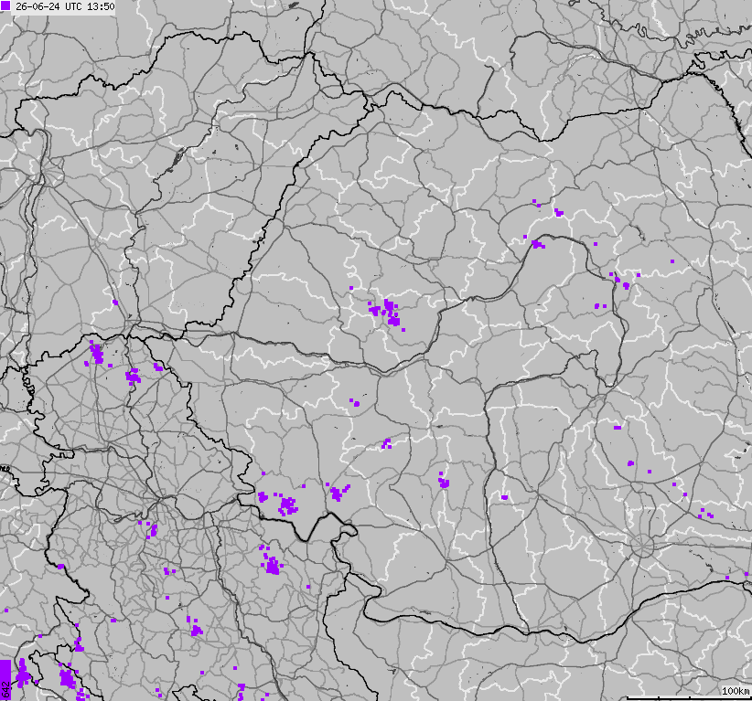 Map of lightnings Bulgaria, Moldavia, Romania