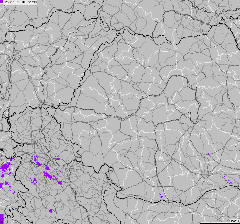 Map of lightnings Bulgaria, Moldavia, Romania