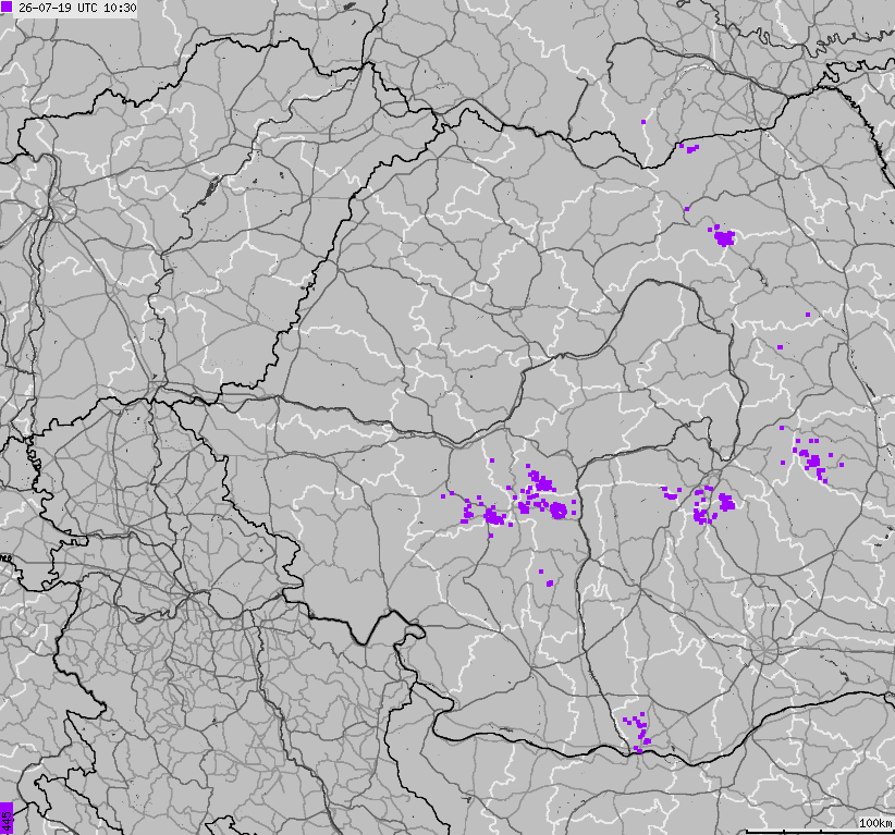 Mapa wyładowań atmosferycznych Bułgarii, Mołdawii, Rumunii