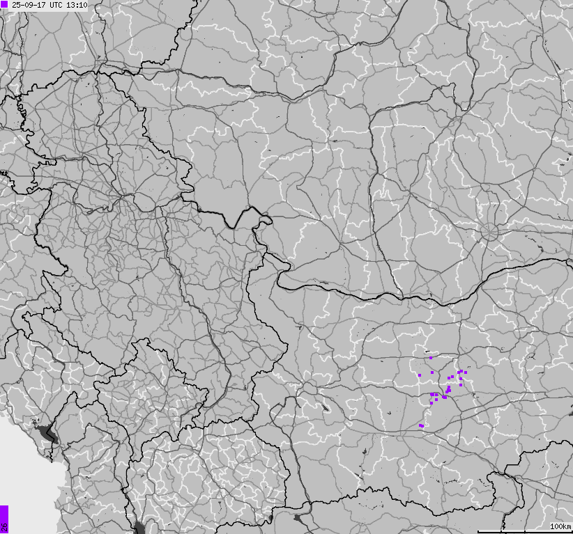 Map of lightnings Bulgaria, Moldavia, Romania