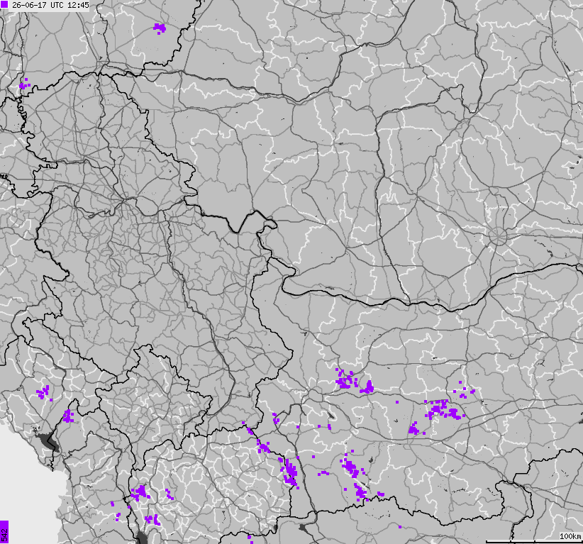 Map of lightnings Bulgaria, Moldavia, Romania