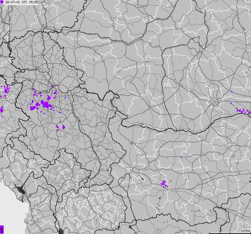Mapa wyładowań atmosferycznych Bułgarii, Mołdawii, Rumunii