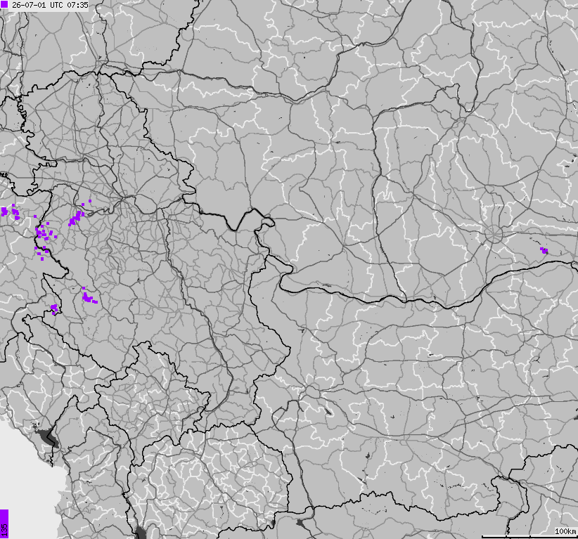 Mapa wyładowań atmosferycznych Bułgarii, Mołdawii, Rumunii