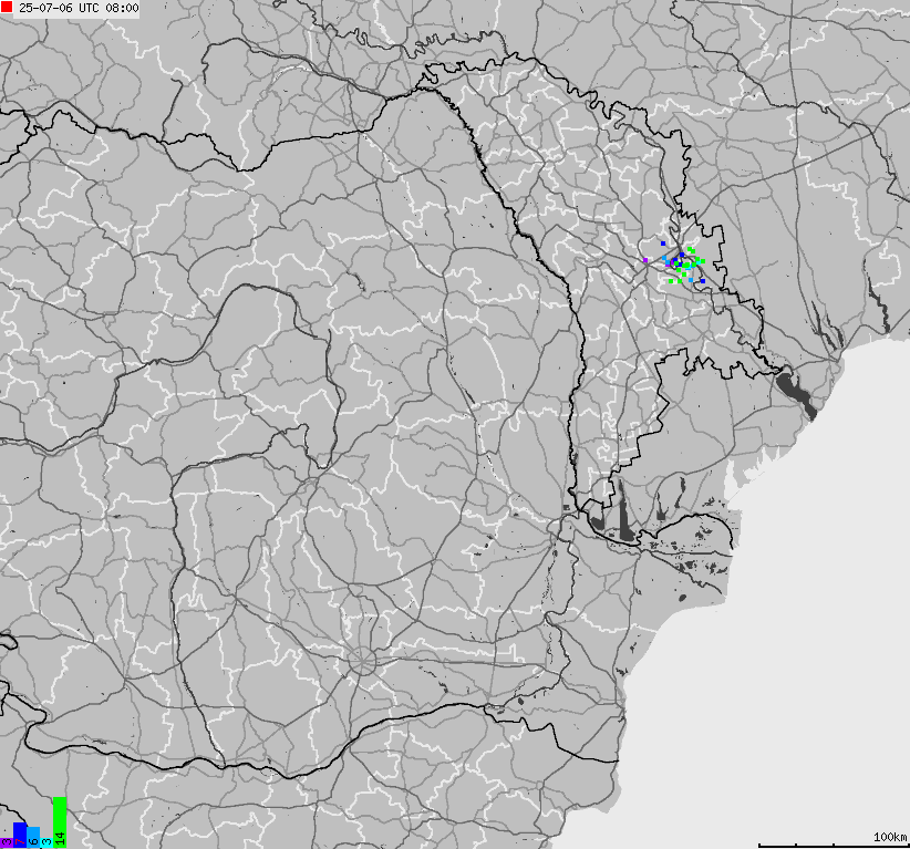 Map of lightnings Bulgaria, Moldavia, Romania