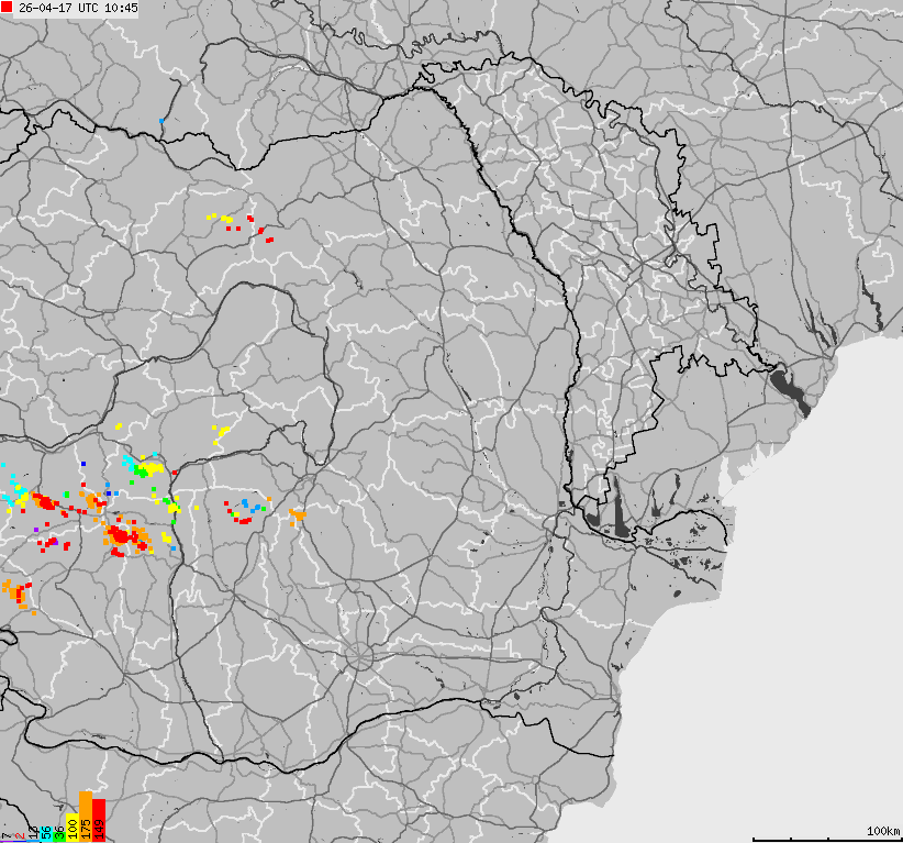 Map of lightnings Bulgaria, Moldavia, Romania