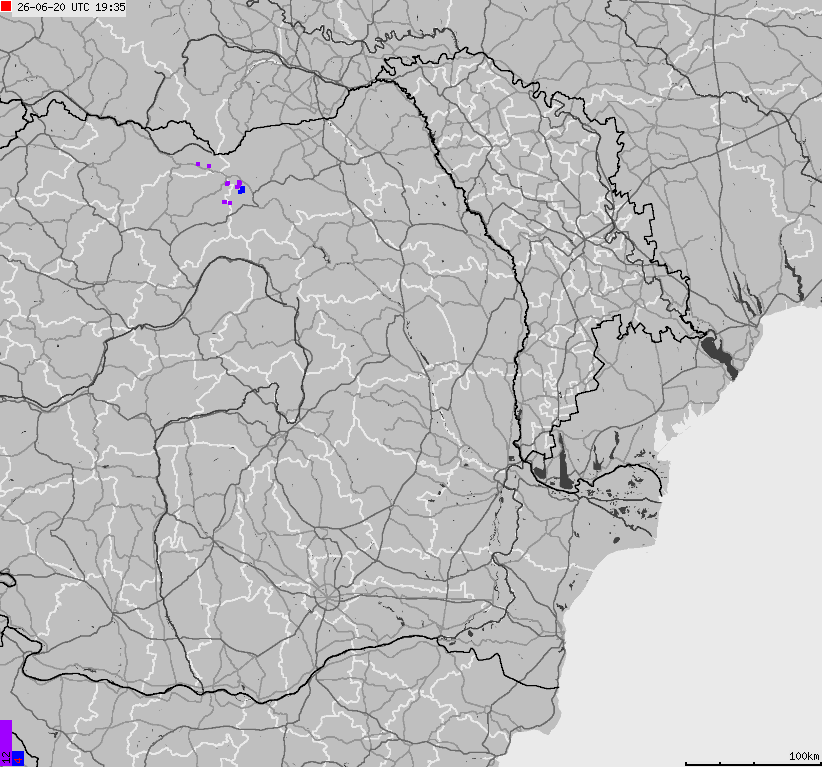 Map of lightnings Bulgaria, Moldavia, Romania
