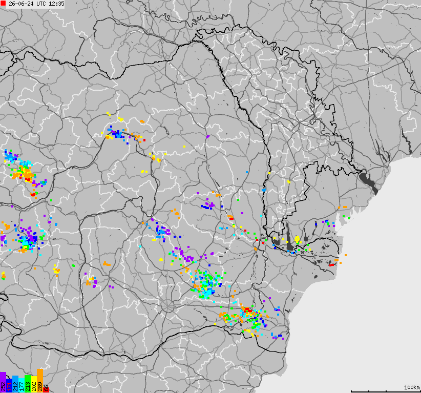 Mapa wyładowań atmosferycznych Bułgarii, Mołdawii, Rumunii