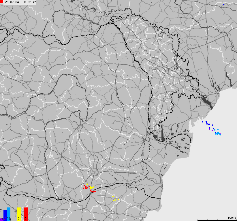 Map of lightnings Bulgaria, Moldavia, Romania