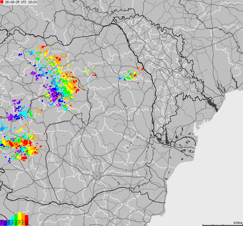Map of lightnings Bulgaria, Moldavia, Romania