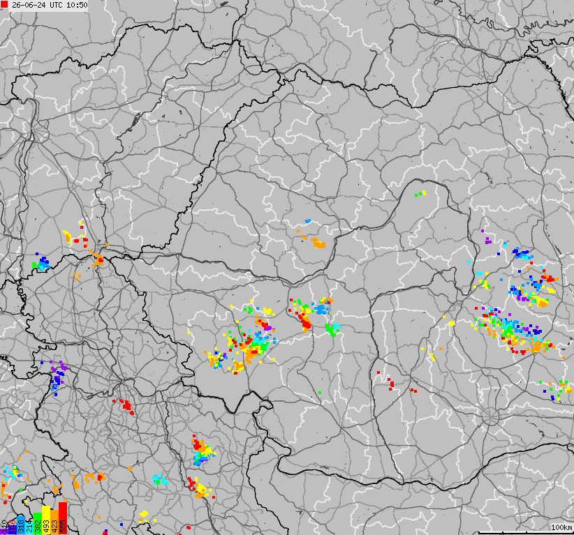 Mapa wyładowań atmosferycznych Bułgarii, Mołdawii, Rumunii