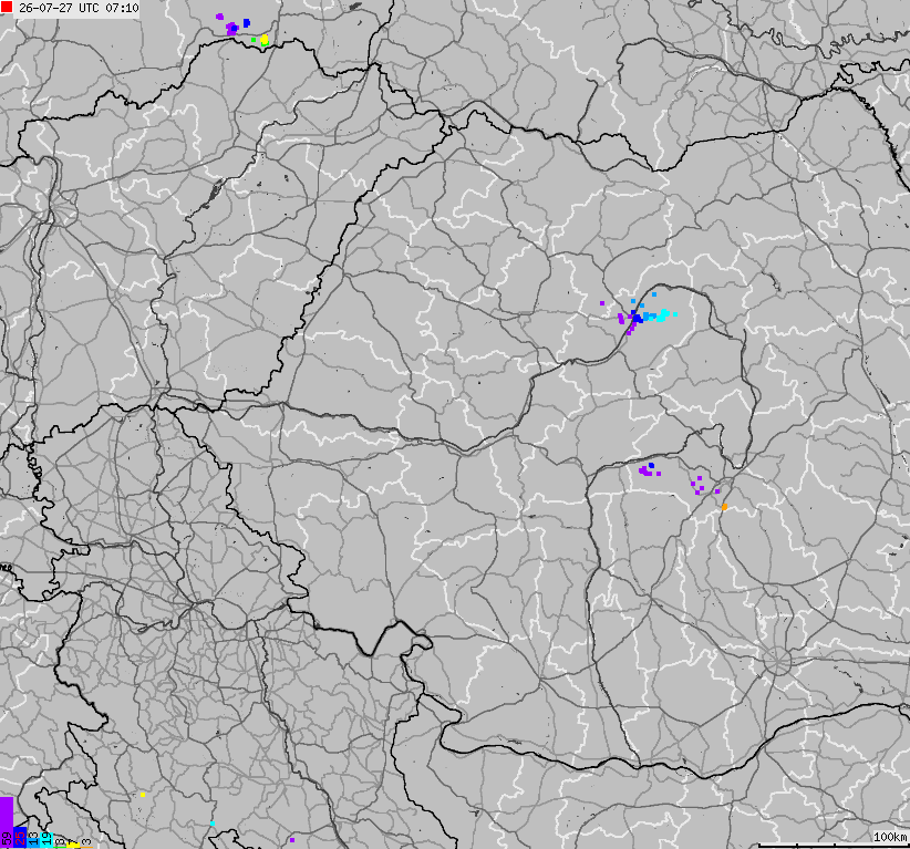Mapa wyładowań atmosferycznych Bułgarii, Mołdawii, Rumunii
