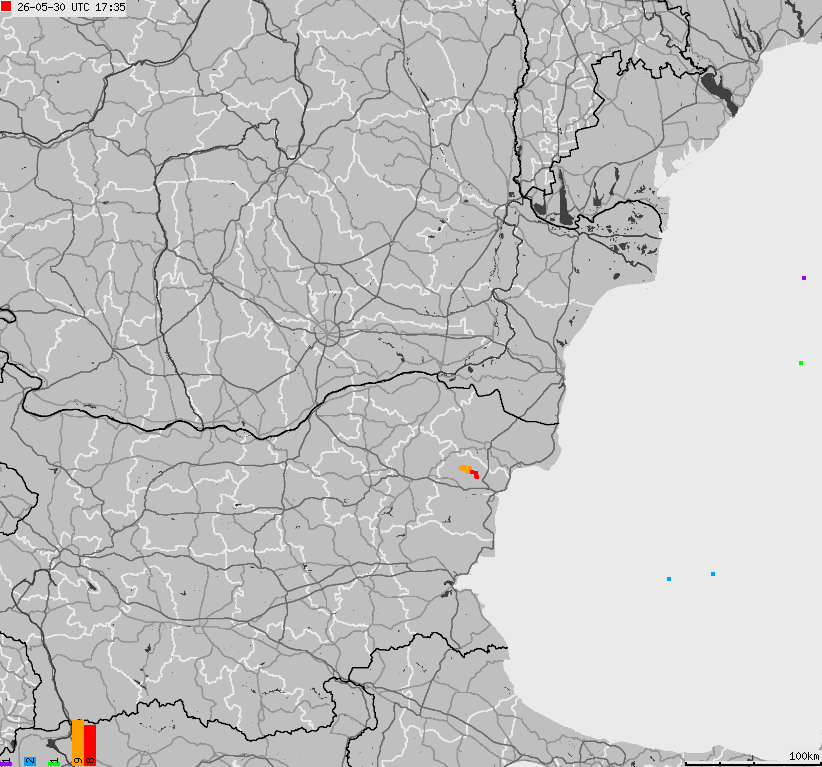 Map of lightnings Bulgaria, Moldavia, Romania