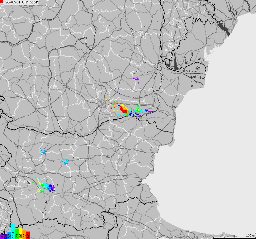 Map of lightnings Bulgaria, Moldavia, Romania