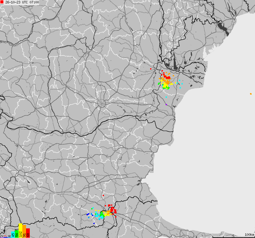 Mapa wyładowań atmosferycznych Bułgarii, Mołdawii, Rumunii