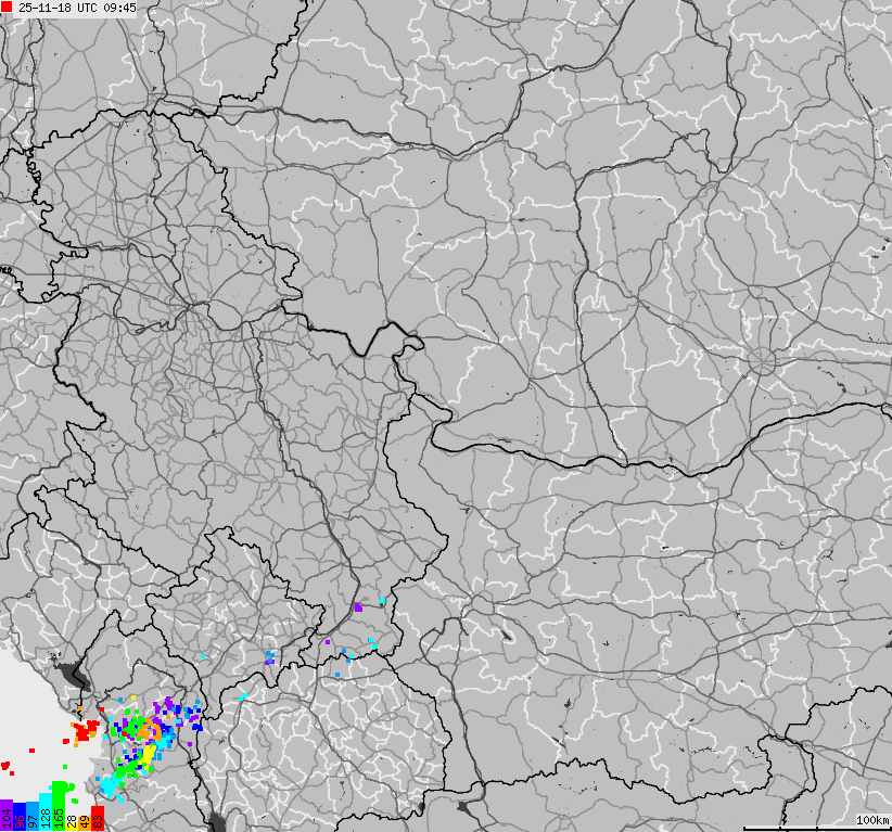 Map of lightnings Bulgaria, Moldavia, Romania