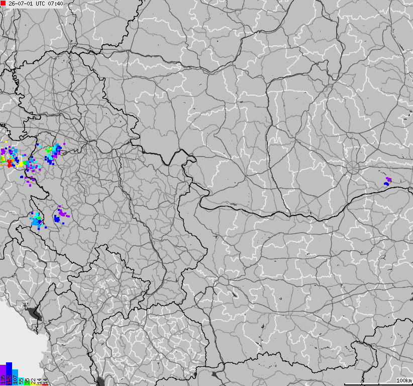 Mapa wyładowań atmosferycznych Bułgarii, Mołdawii, Rumunii