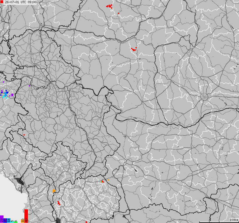 Mapa wyładowań atmosferycznych Bułgarii, Mołdawii, Rumunii