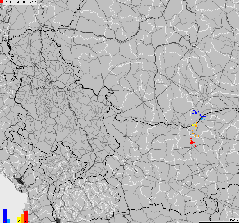 Map of lightnings Bulgaria, Moldavia, Romania