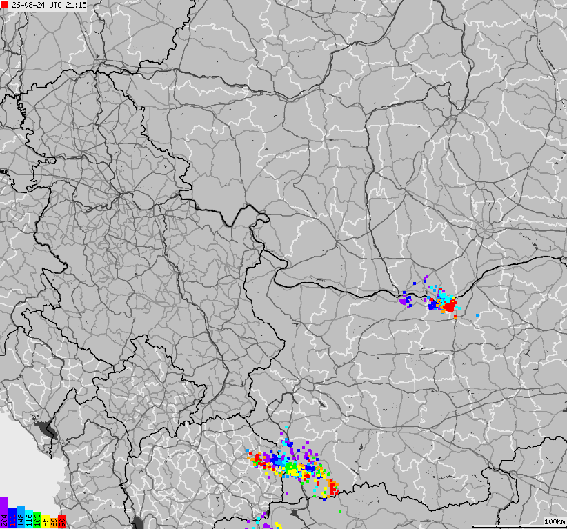 Mapa wyładowań atmosferycznych Bułgarii, Mołdawii, Rumunii