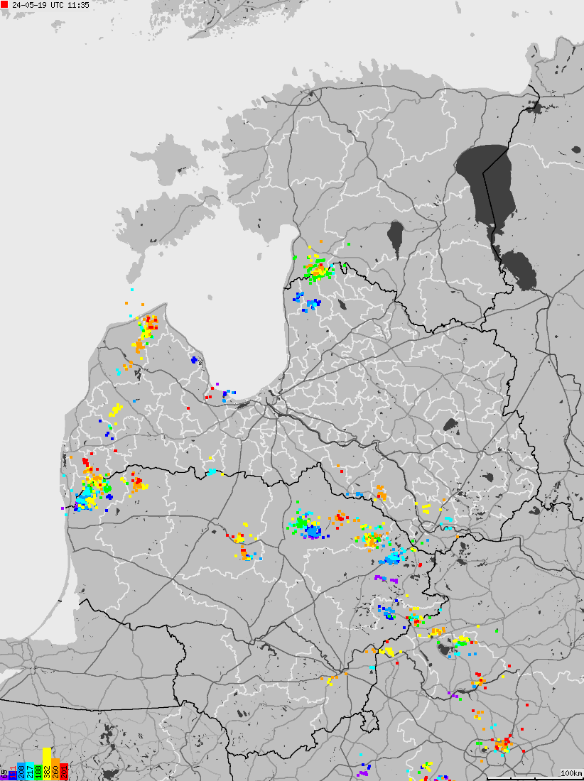 Mapa wyładowań atmosferycznych na obszarze Estonii, Litywy, Łotwy
