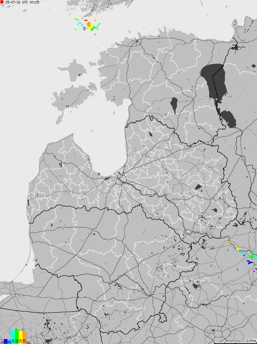 Map of lightnings across Estonia, Latvia, Lithuania