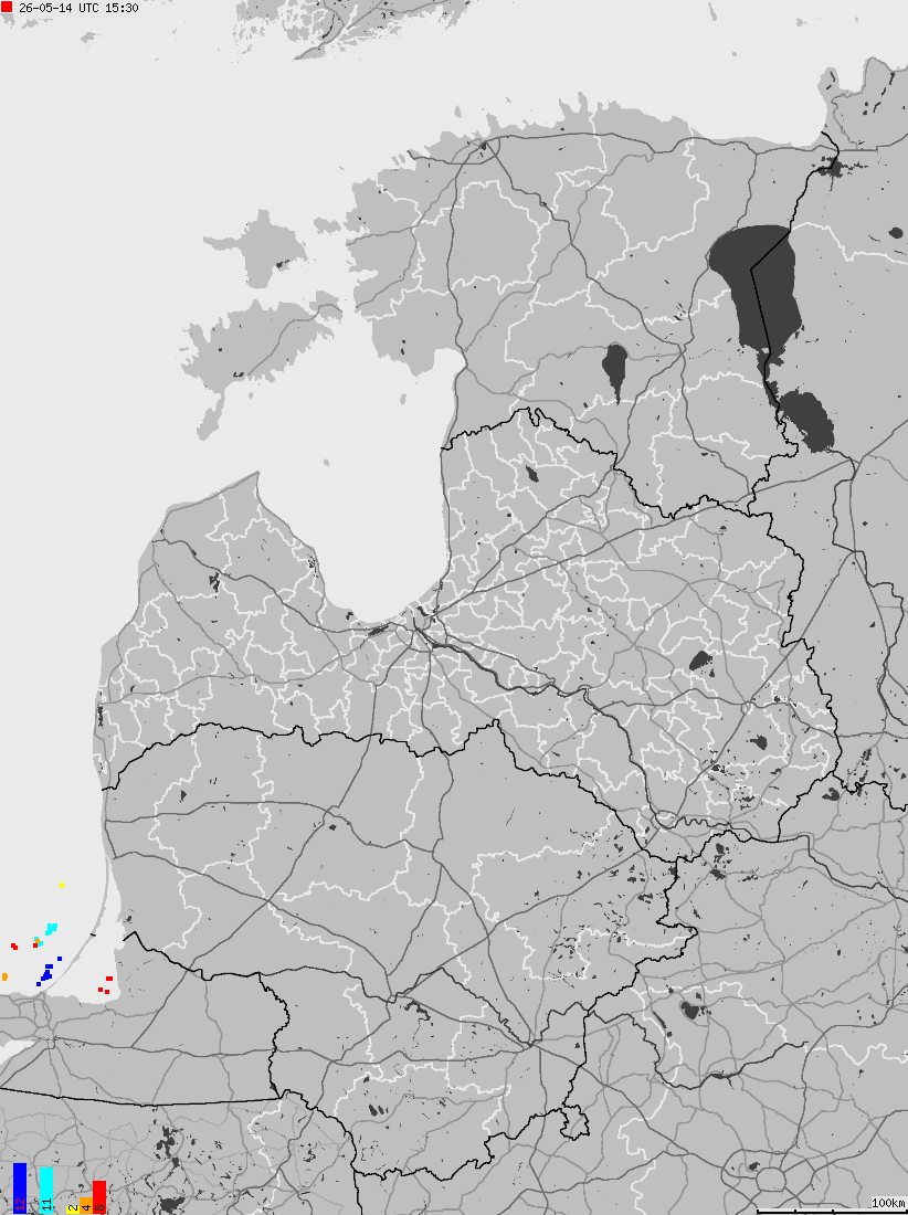 Mapa wyładowań atmosferycznych na obszarze Estonii, Litywy, Łotwy