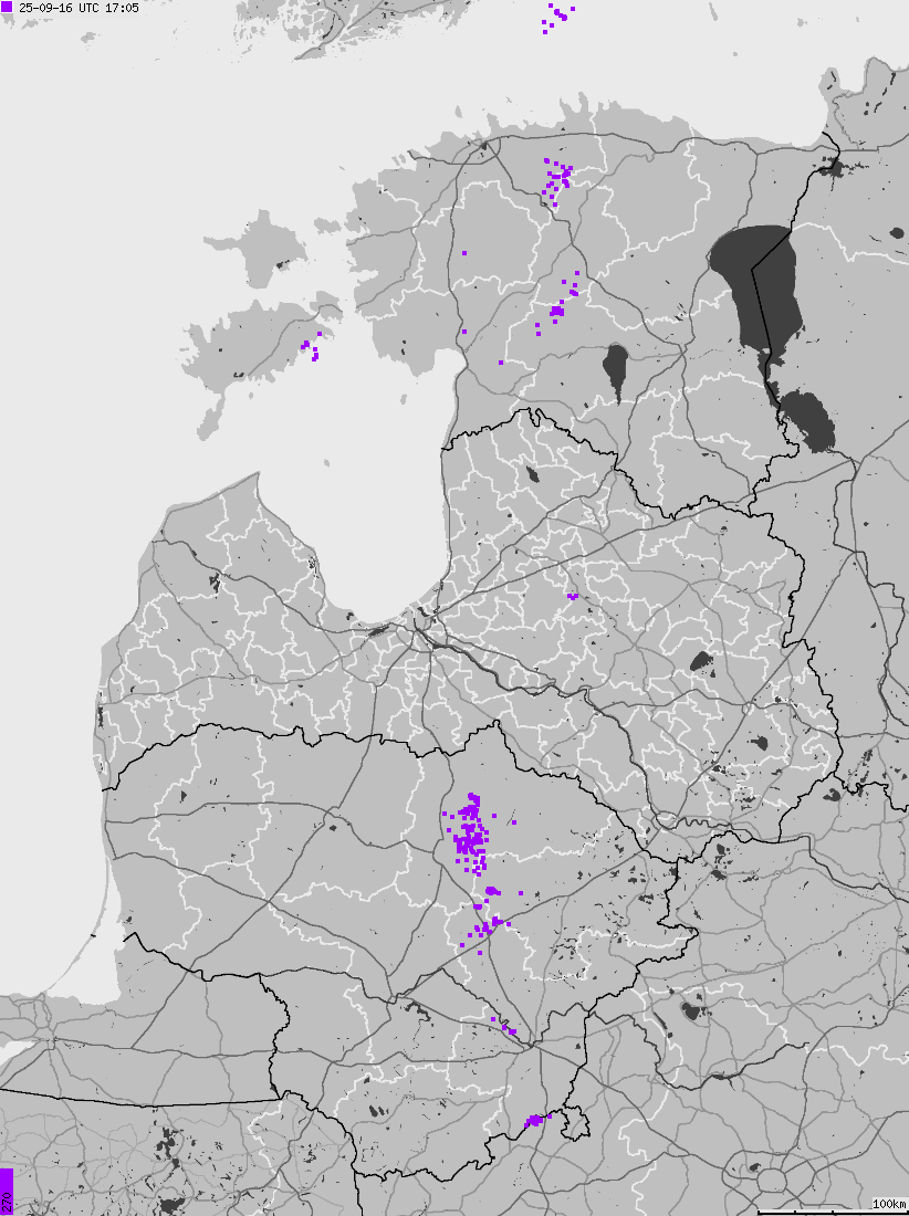 Map of lightnings across Estonia, Latvia, Lithuania