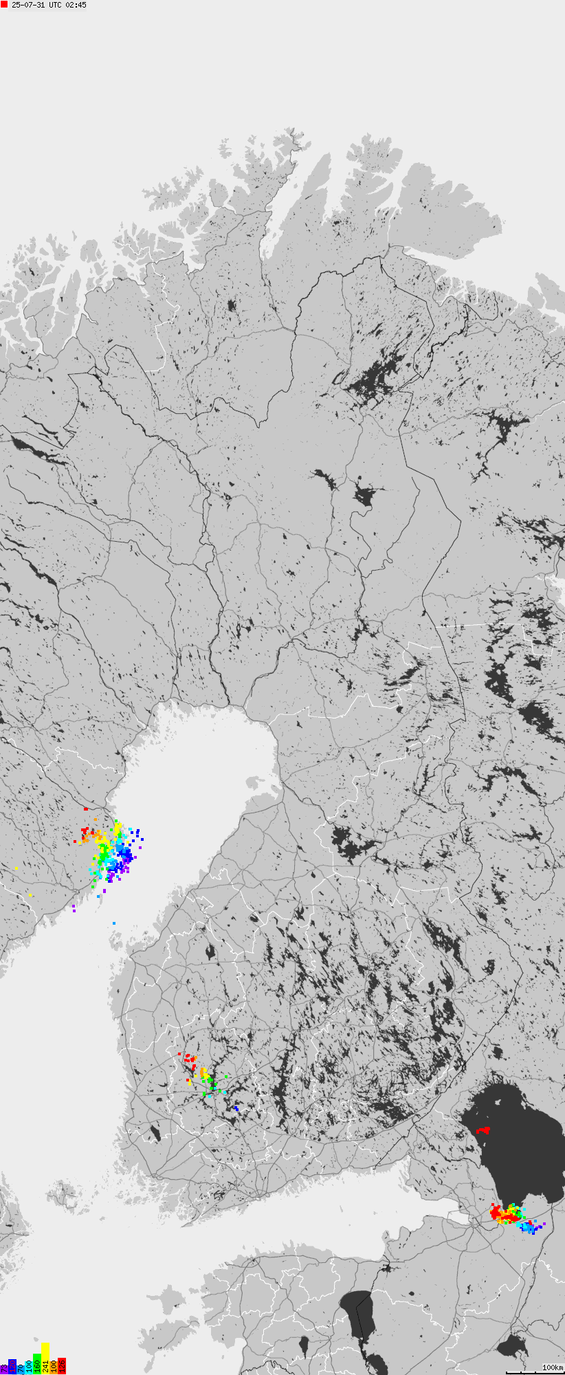 Map of lightnings across Finland