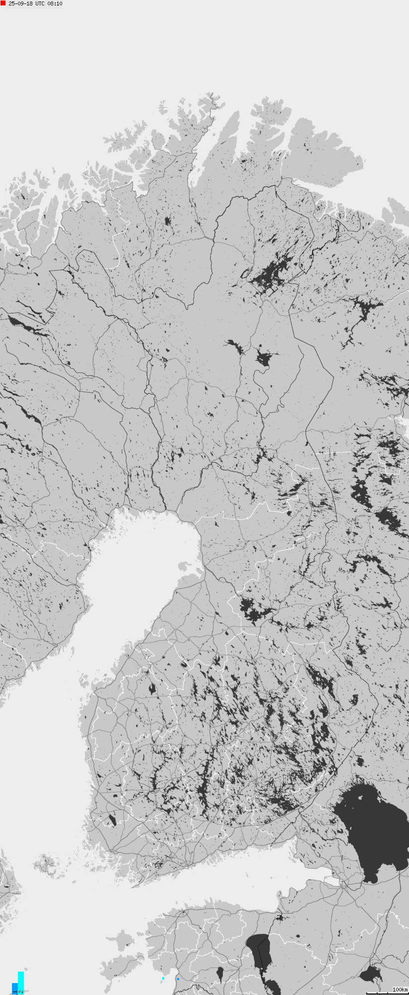 Mapa wyładowań atmosferycznych na obszarze Finlandii