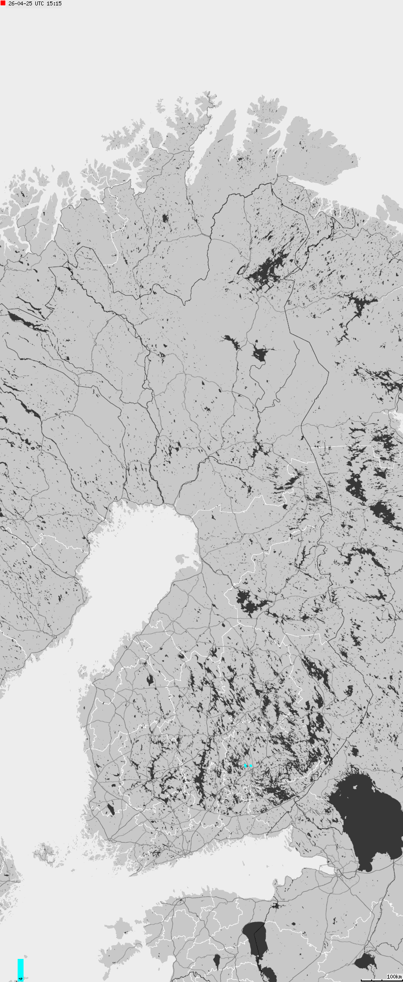 Map of lightnings across Finland