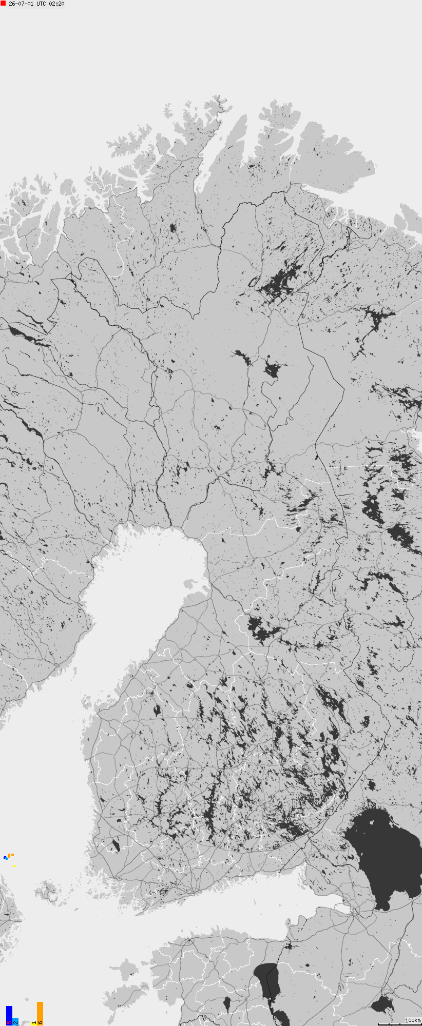 Map of lightnings across Finland